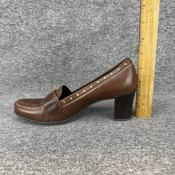 ✅Franco Sarto Vintage Pumps Women's 6M Brown Leather Chunky Heel Slip On Heels - Picture 10 of 10